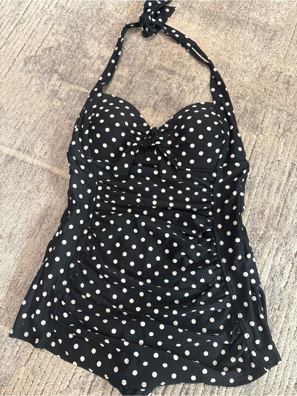 Retro Pun Up Black Polka Dot Halter Swimdress